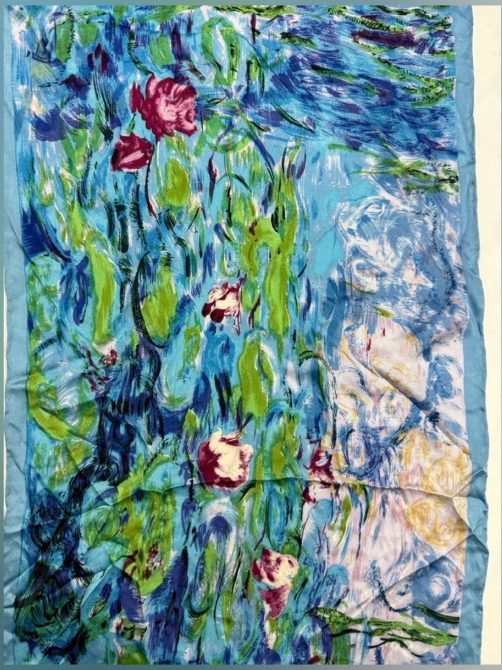 Claude Monet Water Lilies Silk Scarf Blue Museum Art Wrap 62” - Picture 3 of 9